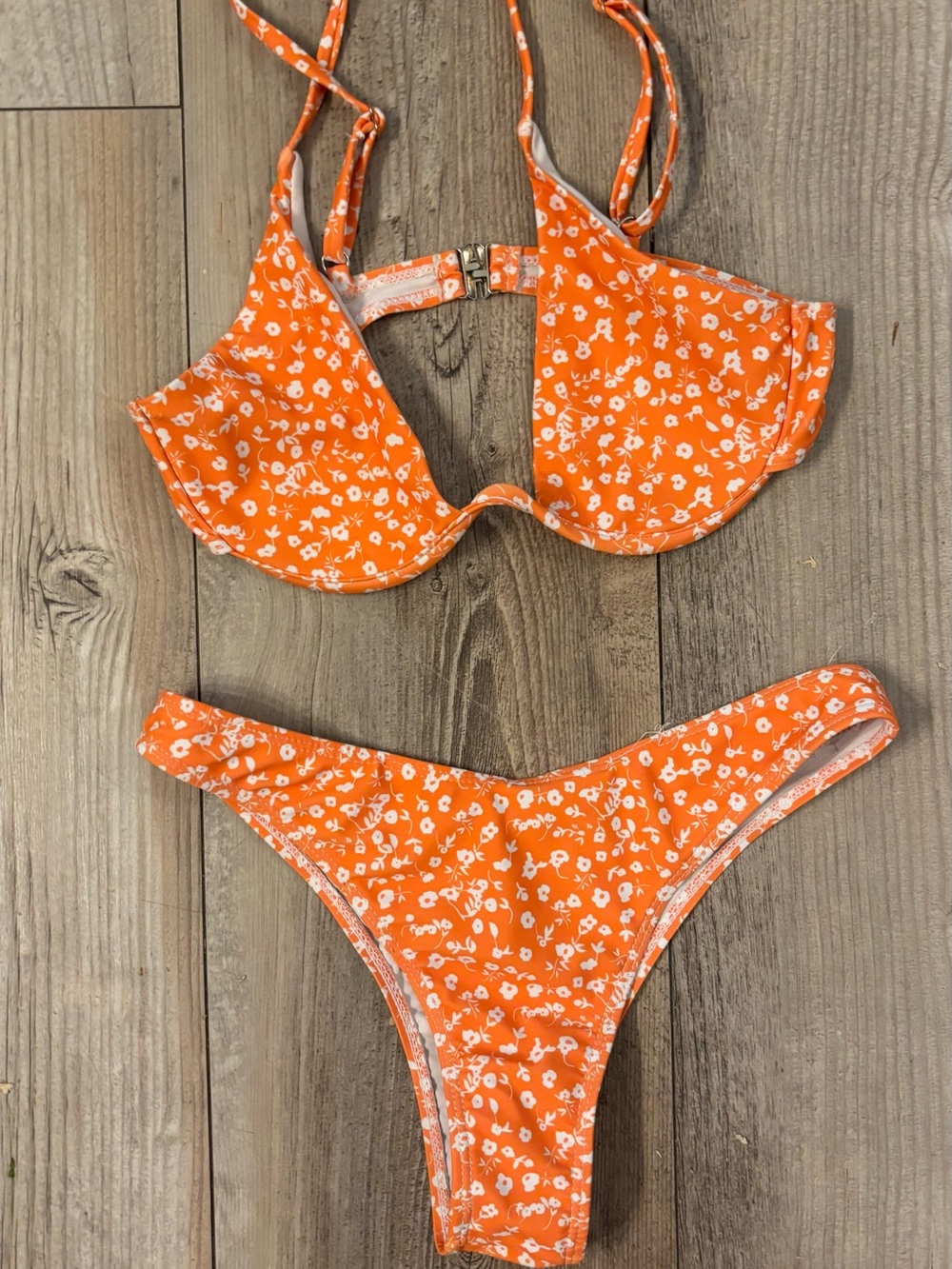 Orange Floral Underwire Bikini Set Size Small